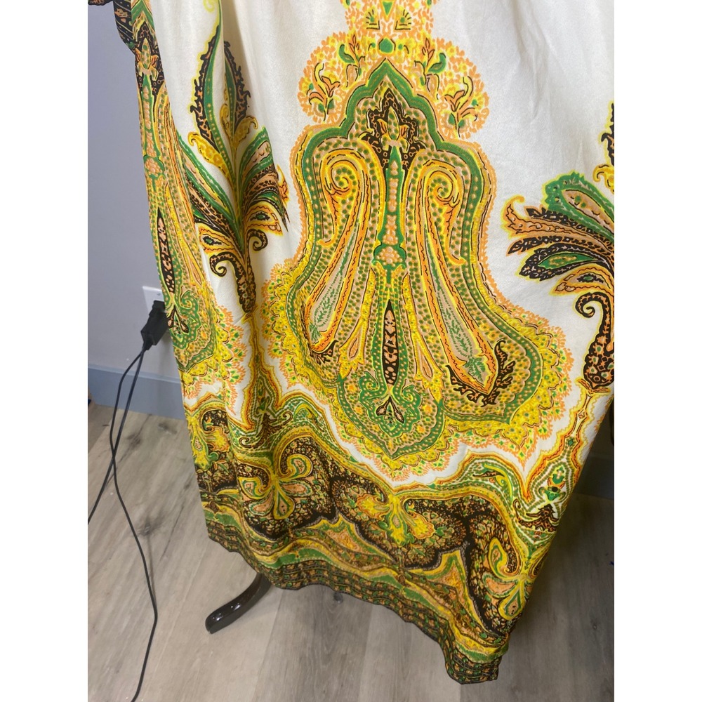 Vintage 1960s Paisley Maxi Dress Mock Neck Boho Mod Long Sleeve Black Gold Green - Picture 5 of 10